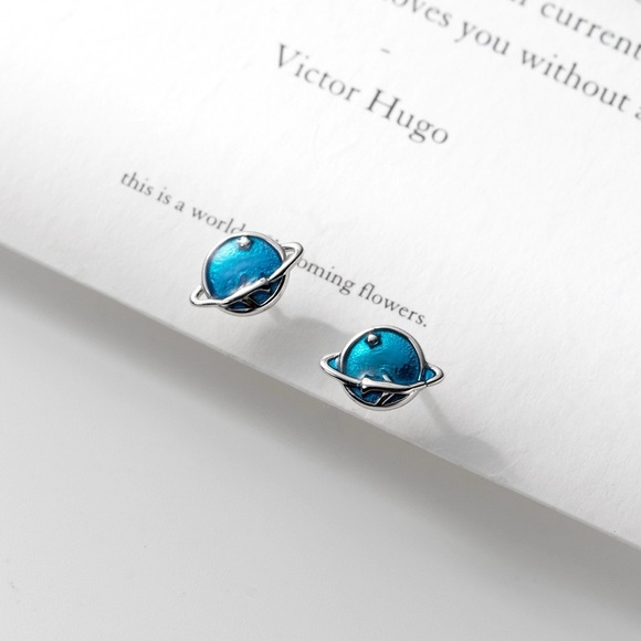 S925 planet Earth Star Studs Earrings-Blue Earrings- SS020 - Picture 9 of 9